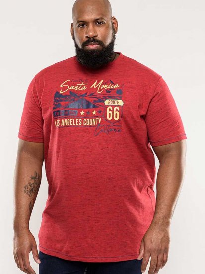 D555 Brisbane Santa Monica Route 66 Printed T-Shirt Red - Kratke Majice - Moške kratke majice za močnejše postave