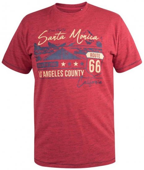 D555 Brisbane Santa Monica Route 66 Printed T-Shirt Red - Kratke Majice - Moške kratke majice za močnejše postave