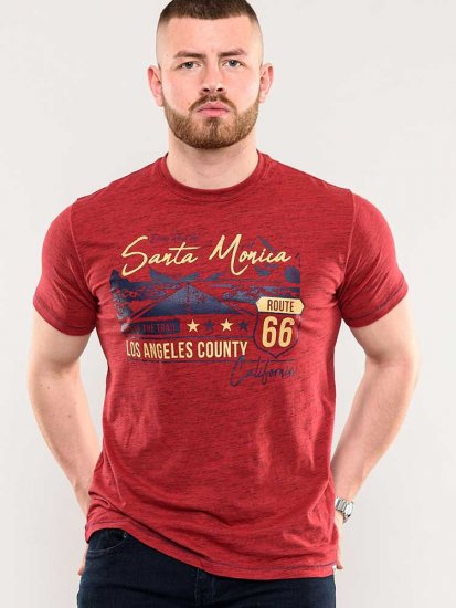 D555 Brisbane Santa Monica Route 66 Printed T-Shirt Red - Kratke Majice - Moške kratke majice za močnejše postave