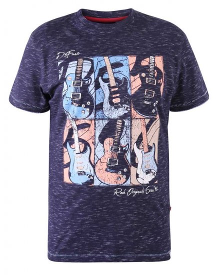 D555 Warner Guitar Printed T-Shirt Navy - Kratke Majice - Moške kratke majice za močnejše postave