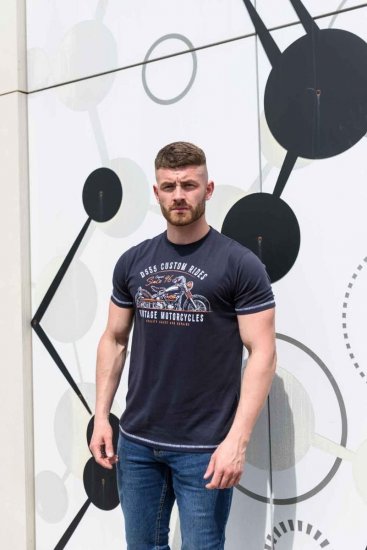 D555 CHESHUNT Vintage Motorcycle T-Shirt - Kratke Majice - Moške kratke majice za močnejše postave