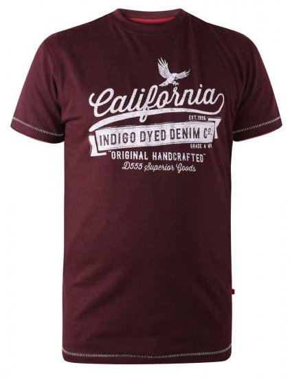 D555 Wharf California Eagle Printed T-Shirt Burgundy - Kratke Majice - Moške kratke majice za močnejše postave