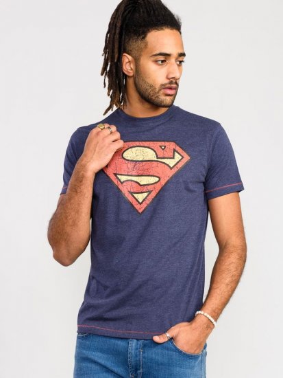 D555 Scampton Official Superman Printed T-Shirt Navy - Kratke Majice - Moške kratke majice za močnejše postave
