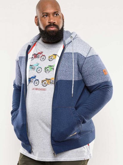D555 Columbus Cut And Sew Panelled Zip Through Hoody Blue - Puloverji & jopice - Moški Puloverji & Jopice za Močnejše Postave