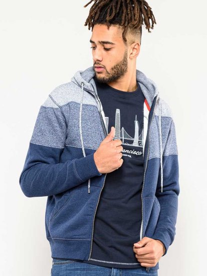 D555 Columbus Cut And Sew Panelled Zip Through Hoody Blue - Puloverji & jopice - Moški Puloverji & Jopice za Močnejše Postave