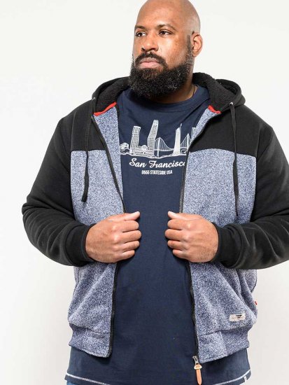 D555 Allen Zip Through Hoody With Sherpa Lining - Puloverji & jopice - Moški Puloverji & Jopice za Močnejše Postave