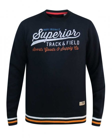 D555 Marlow Printed Crew Neck Sweatshirt Navy - Puloverji & jopice - Moški Puloverji & Jopice za Močnejše Postave