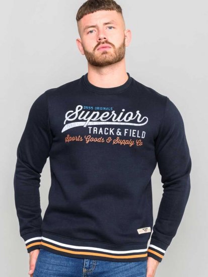 D555 Marlow Printed Crew Neck Sweatshirt Navy - Puloverji & jopice - Moški Puloverji & Jopice za Močnejše Postave