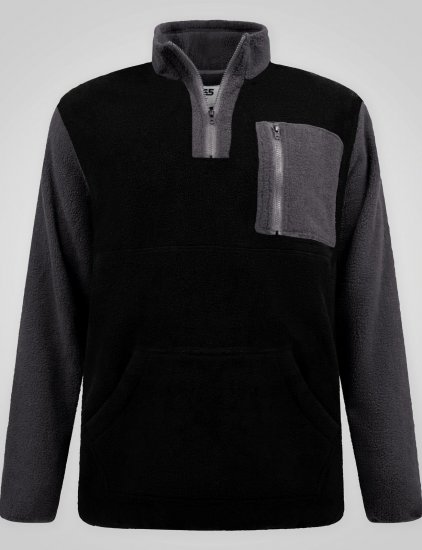 D555 Daly Quarter Zip Fleece Sweatshirt Črna/Siva - Puloverji & jopice - Moški Puloverji & Jopice za Močnejše Postave