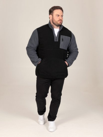 D555 Daly Quarter Zip Fleece Sweatshirt Črna/Siva - Puloverji & jopice - Moški Puloverji & Jopice za Močnejše Postave
