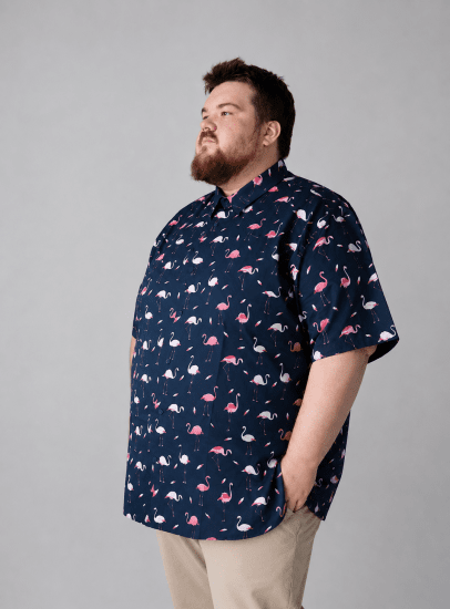 Kam Jeans 6068 Flamingo Short Sleeve Shirt Navy - Srajce - Moške srajce za Močnejše Postave