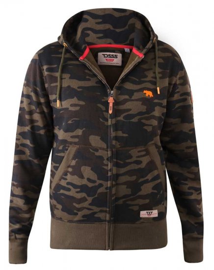 D555 Regent AOP Camo Zip Through Hoody - Puloverji & jopice - Moški Puloverji & Jopice za Močnejše Postave