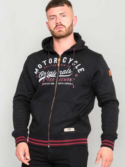 D555 Patrick Full Zip Hoody With 'Motorcycle' Chest Print - Puloverji & jopice - Moški Puloverji & Jopice za Močnejše Postave