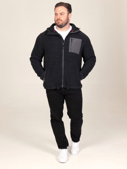 D555 Damien Micro Fleece Zip Through Hoody Črna/Siva - Puloverji & jopice - Moški Puloverji & Jopice za Močnejše Postave