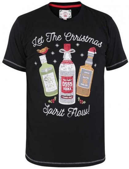 D555 SPIRIT Christmas Spirit Printed T-Shirt Black - Kratke Majice - Moške kratke majice za močnejše postave