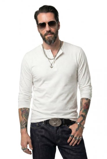 JP1880 702555 Majica Henley z dolgimi rokavi Bela - Kratke Majice - Moške kratke majice za močnejše postave