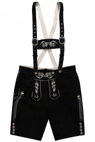 JP1880 Genuine Leather Traditional Lederhosen Shorts Black - Kratke hlače - Moške Kratke Hlače za Močnejše Postave