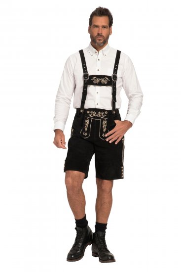 JP1880 Genuine Leather Traditional Lederhosen Shorts Black - Kratke hlače - Moške Kratke Hlače za Močnejše Postave