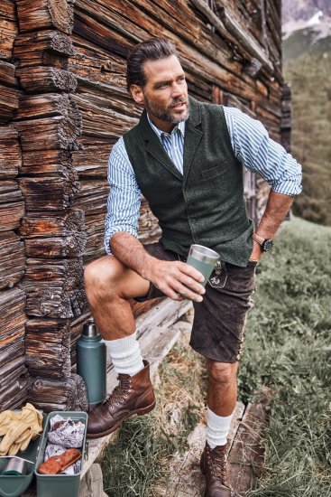 JP1880 Genuine Leather Traditional Lederhosen Shorts Brown - Kratke hlače - Moške Kratke Hlače za Močnejše Postave