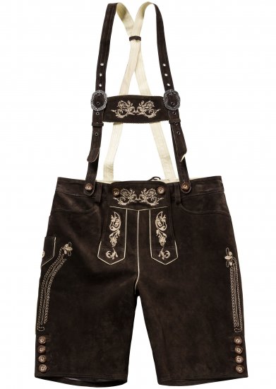 JP1880 Genuine Leather Traditional Lederhosen Shorts Brown - Kratke hlače - Moške Kratke Hlače za Močnejše Postave