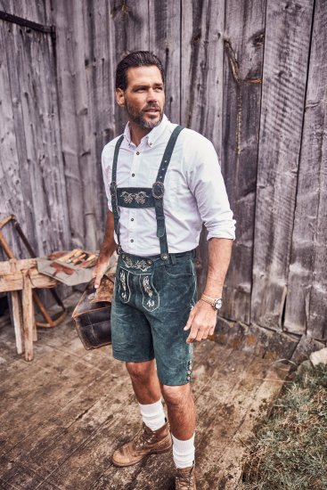 JP1880 Genuine Leather Traditional Lederhosen Shorts Green - Kratke hlače - Moške Kratke Hlače za Močnejše Postave