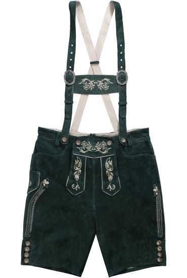 JP1880 Genuine Leather Traditional Lederhosen Shorts Green - Kratke hlače - Moške Kratke Hlače za Močnejše Postave