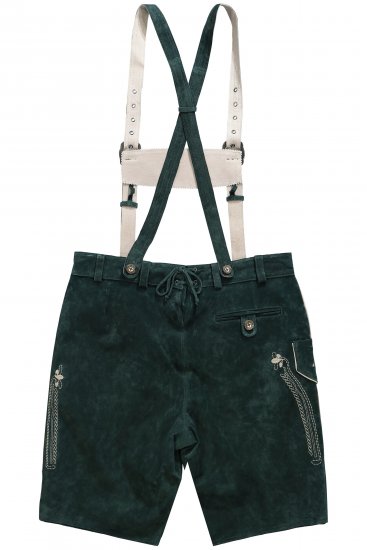 JP1880 Genuine Leather Traditional Lederhosen Shorts Green - Kratke hlače - Moške Kratke Hlače za Močnejše Postave