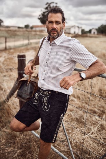 JP1880 Modern Fit Check Print Short Sleeve Shirt Grey - Srajce - Moške srajce za Močnejše Postave
