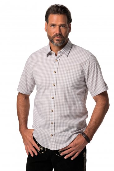JP1880 Modern Fit Check Print Short Sleeve Shirt Grey - Srajce - Moške srajce za Močnejše Postave