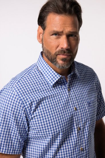 JP1880 Short Sleeve Check Print Traditional Shirt Blue - Srajce - Moške srajce za Močnejše Postave