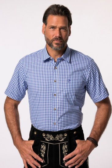 JP1880 Short Sleeve Check Print Traditional Shirt Blue - Srajce - Moške srajce za Močnejše Postave