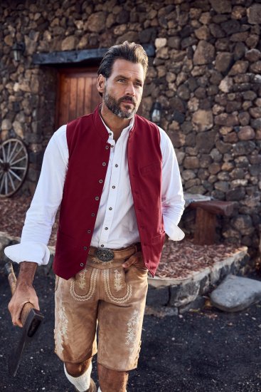 JP1880 Premium Goat Suede Staghorn Embroidery Shorts Leather Brown - Kratke hlače - Moške Kratke Hlače za Močnejše Postave