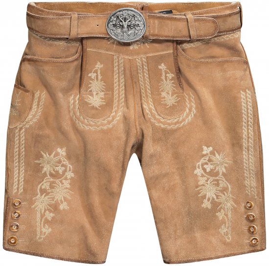 JP1880 Premium Goat Suede Staghorn Embroidery Shorts Leather Brown - Kratke hlače - Moške Kratke Hlače za Močnejše Postave