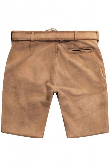 JP1880 Premium Goat Suede Staghorn Embroidery Shorts Leather Brown - Kratke hlače - Moške Kratke Hlače za Močnejše Postave