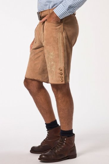 JP1880 Premium Goat Suede Staghorn Embroidery Shorts Leather Brown - JP1880 - JP1880 Moška Oblačila Velike Velikosti