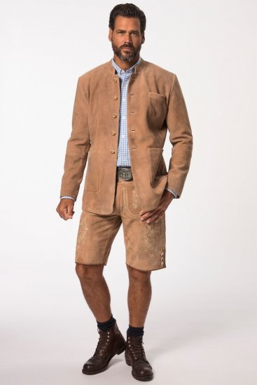 JP1880 Premium Goat Suede Staghorn Embroidery Shorts Leather Brown - JP1880 - JP1880 Moška Oblačila Velike Velikosti