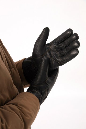 JP1880 Gloves Leather Warm Lining Black - Rokavice - 