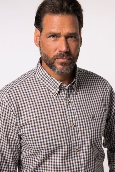 JP1880 Long Sleeve Check Print Traditional Shirt Brown - Srajce - Moške srajce za Močnejše Postave