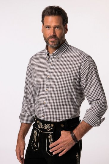 JP1880 Long Sleeve Check Print Traditional Shirt Brown - Srajce - Moške srajce za Močnejše Postave
