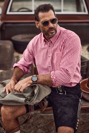 JP1880 Modern Fit Button-Down Collar Long Sleeve Check Shirt Light Red - Srajce - Moške srajce za Močnejše Postave