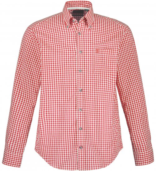 JP1880 Modern Fit Button-Down Collar Long Sleeve Check Shirt Light Red - Srajce - Moške srajce za Močnejše Postave
