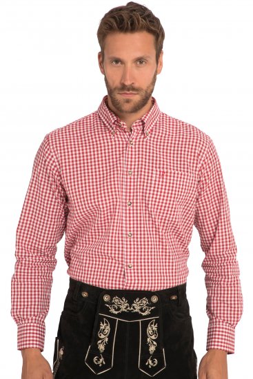 JP1880 Modern Fit Button-Down Collar Long Sleeve Check Shirt Light Red - Srajce - Moške srajce za Močnejše Postave