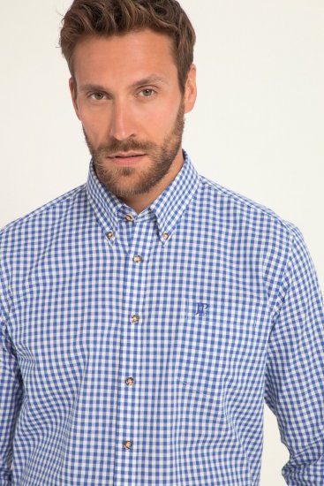 JP1880 Shirt Traditional Checked Long Sleeve Blue - Srajce - Moške srajce za Močnejše Postave