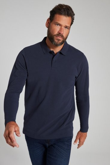 JP1880 799230 Polo majica z dolgimi rokavi Temno modra - Polo majice - Moške Polo Majice za Močnejše Postave