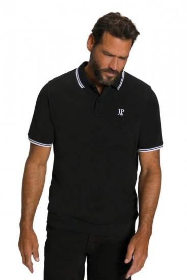 JP1880 802789 Polo majica z belim kontrastnim ovratnikom Črna - Polo majice - Moške Polo Majice za Močnejše Postave