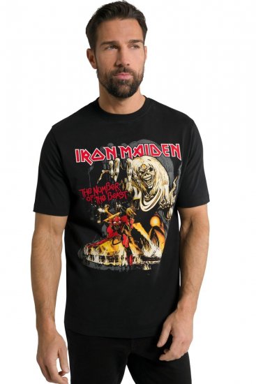 JP1880 Iron Maiden - Number of the Beast Graphic Comfort Fit Band T-Shirt Black - Kratke Majice - Moške kratke majice za močnejše postave