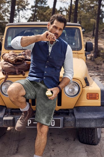 JP1880 Mottled Stretch Knit Stand-up Collar Vest Navy Blue - Jakne - Moške bunde za Močnejše Postave