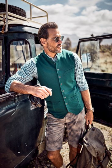 JP1880 Mottled Stretch Knit Stand-up Collar Vest Turquoise Blue - JP1880 - JP1880 Moška Oblačila Velike Velikosti