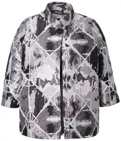 Ulla Popken 816673 Oversize žakarski suknjič s 3/4 rokavi Črna - Blazer - Blazerji v velikih velikostih za ženske