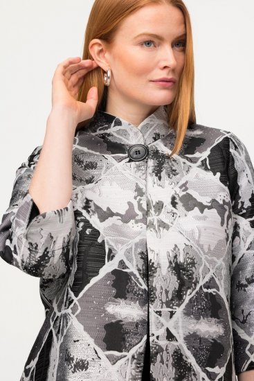 Ulla Popken 816673 Oversize žakarski suknjič s 3/4 rokavi Črna - Blazer - Blazerji v velikih velikostih za ženske
